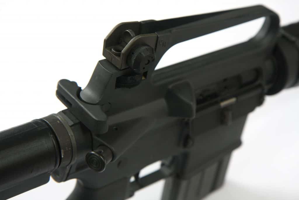 Colt_AR-15_Sporter_Lightweight_rifle_-_upper_handle_(8378298701) ar-15 with a carry handle